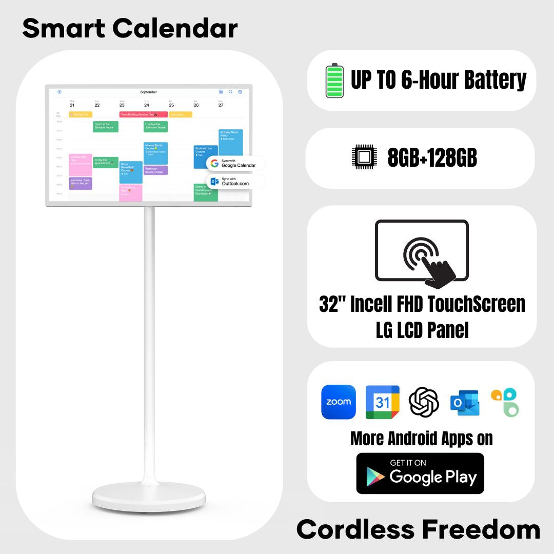 32" Cozyla Calendar Max Portable Digital Family Calendar All-In-One Smart Touchscreen